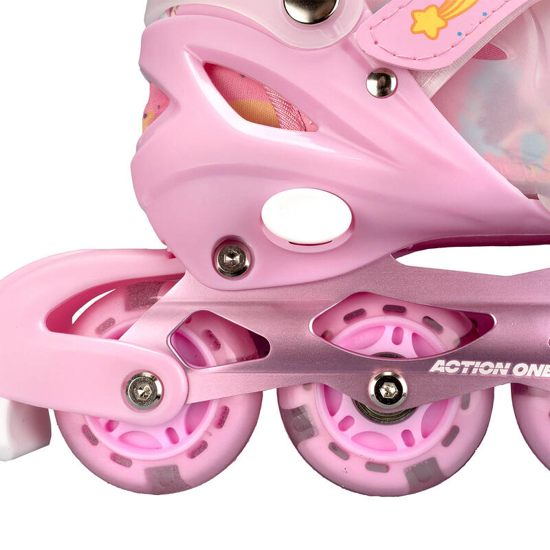 Role reglabile Pink Unicorn, roti luminoase silicon, sina aluminiu,M(34-37), roz