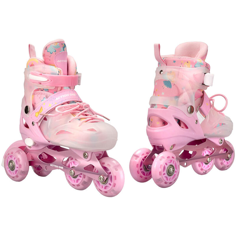 Set role Pink Unicorn, M (33-37) cu casca, protectii si geanta transport, roz