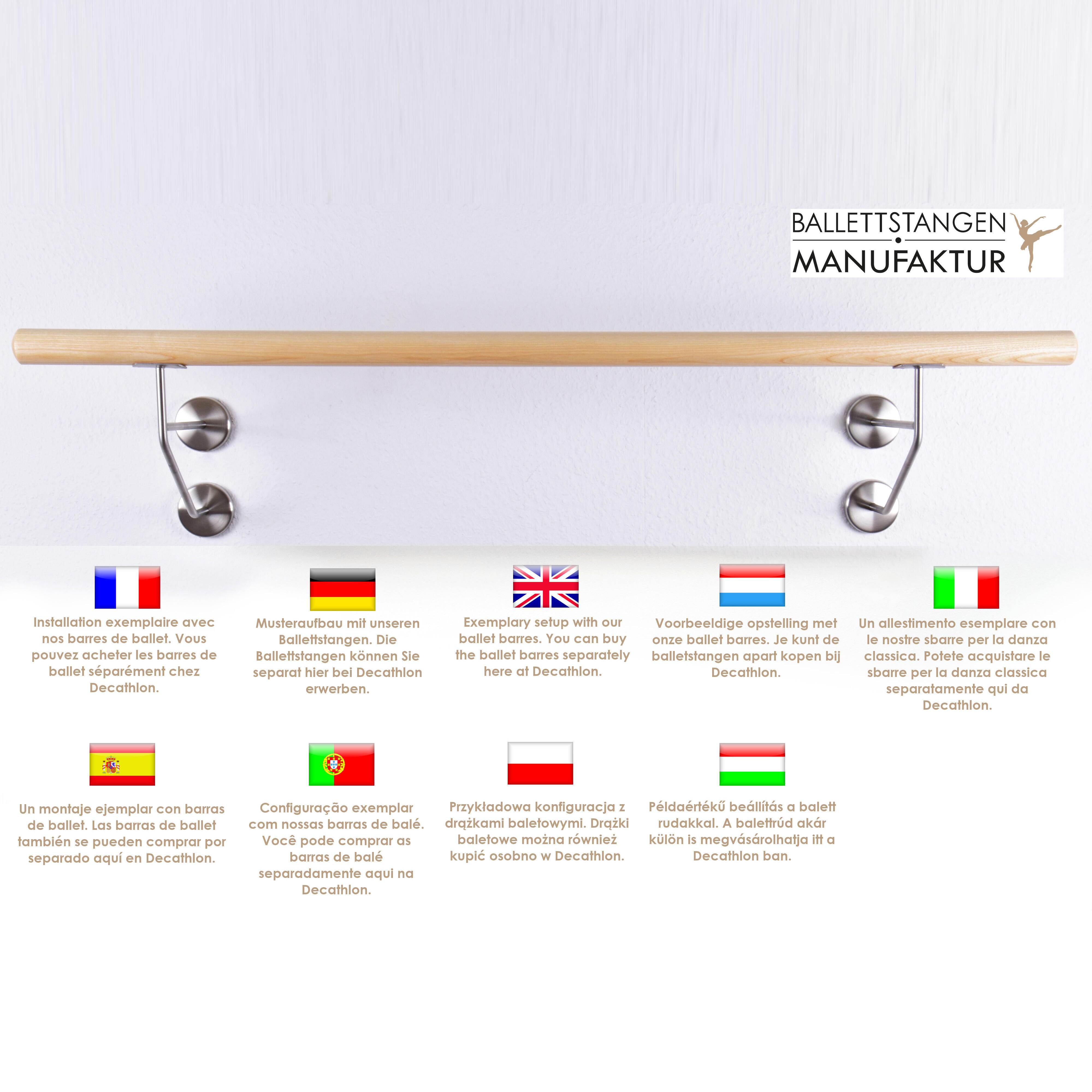 Barre De Danse En Bois - Longueur 30cm - Montage Mural - Distance Mur 20cm - Hêtre Massif