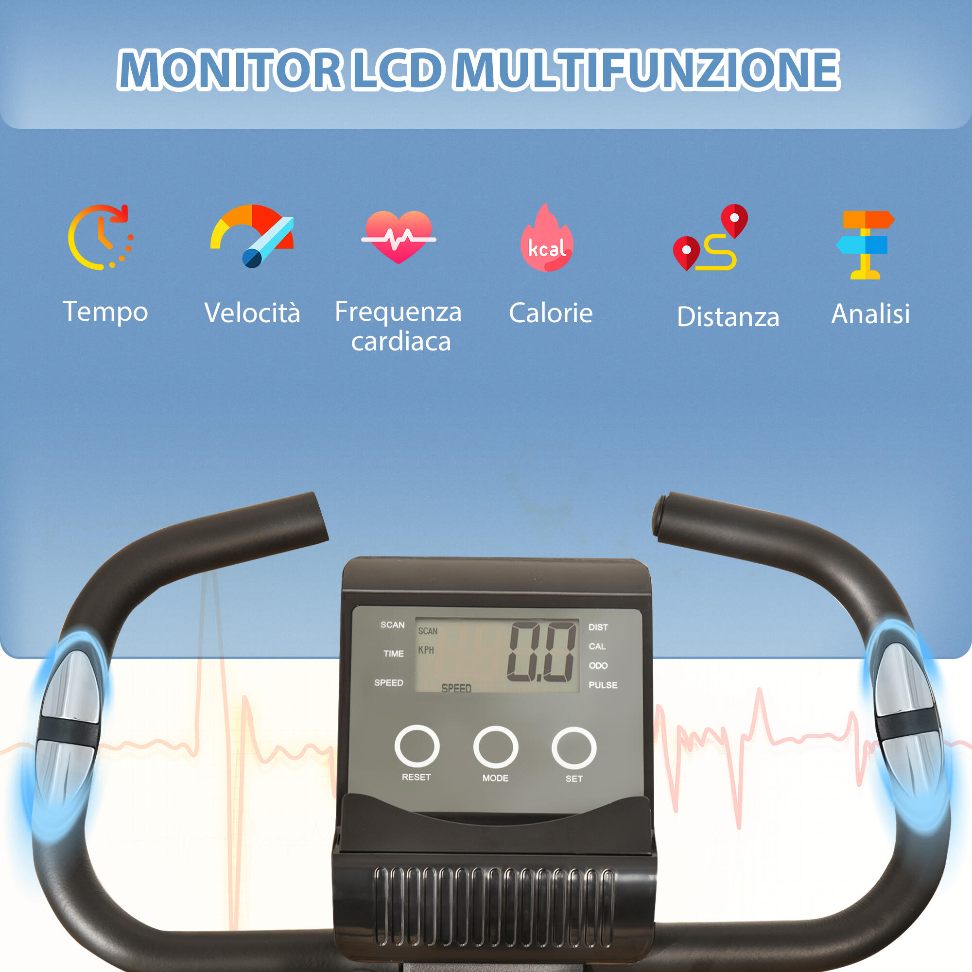HOMCOM Cyclette Pieghevole 2 in 1, 8 Livelli, Schermo LCD, Volano 2.5kg, Nero 4/6
