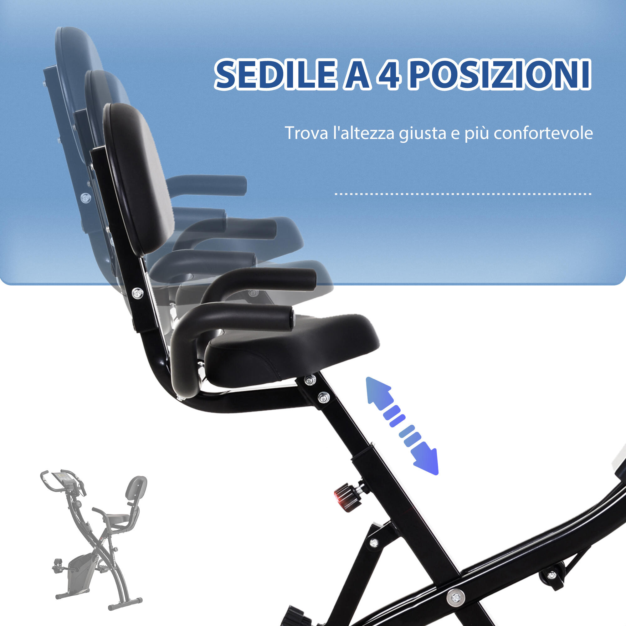 HOMCOM Cyclette Pieghevole 2 in 1, 8 Livelli, Schermo LCD, Volano 2.5kg, Nero 5/6