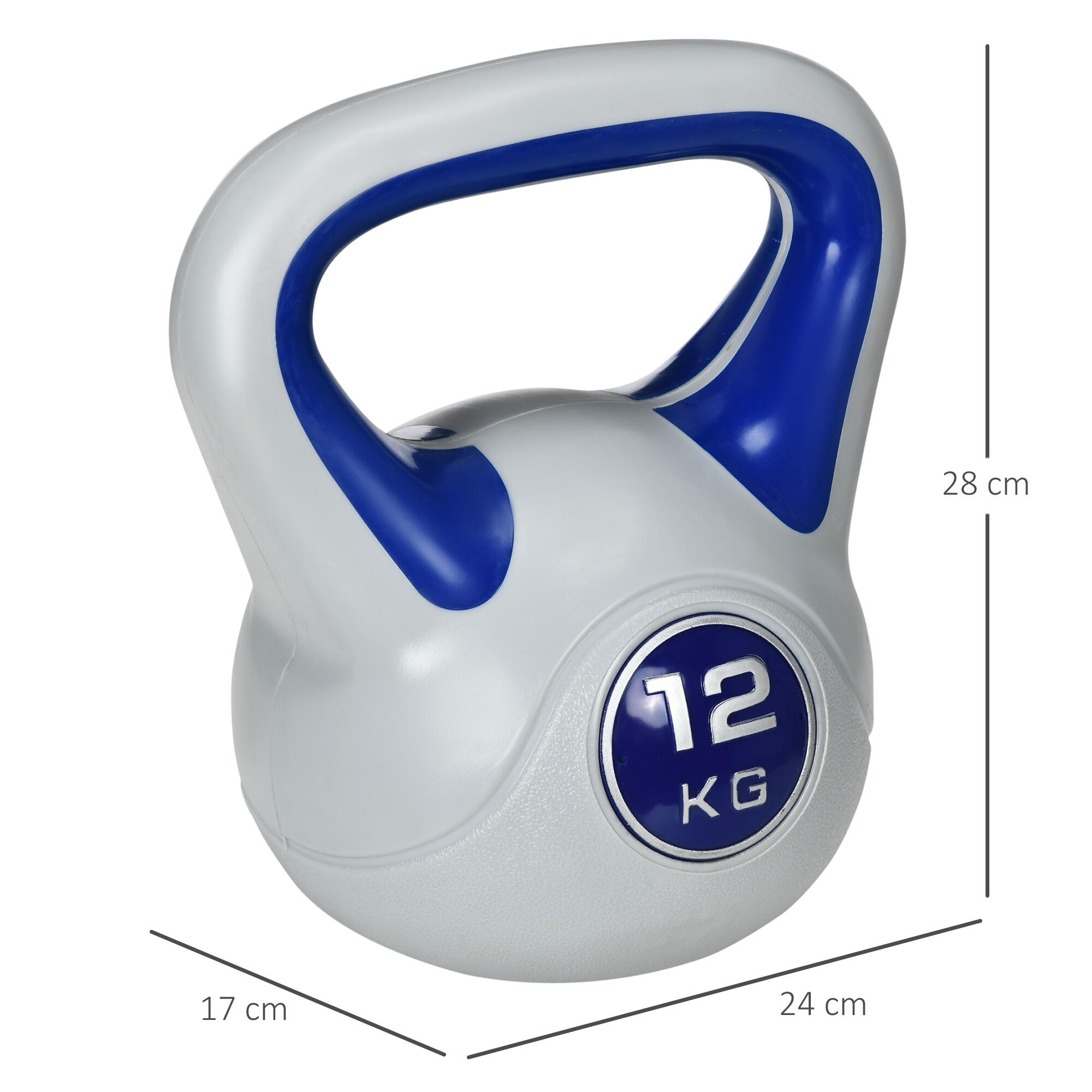 SPORTNOW Kettlebell 12kg in PU e Sabbia con Base Piatta e Impugnatura Blu 3/8