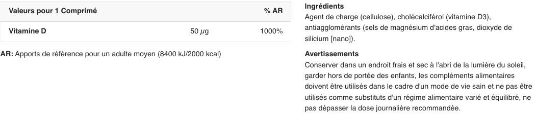 Vitamine D - Vitamina D3 - 60 Comprimés 2/3