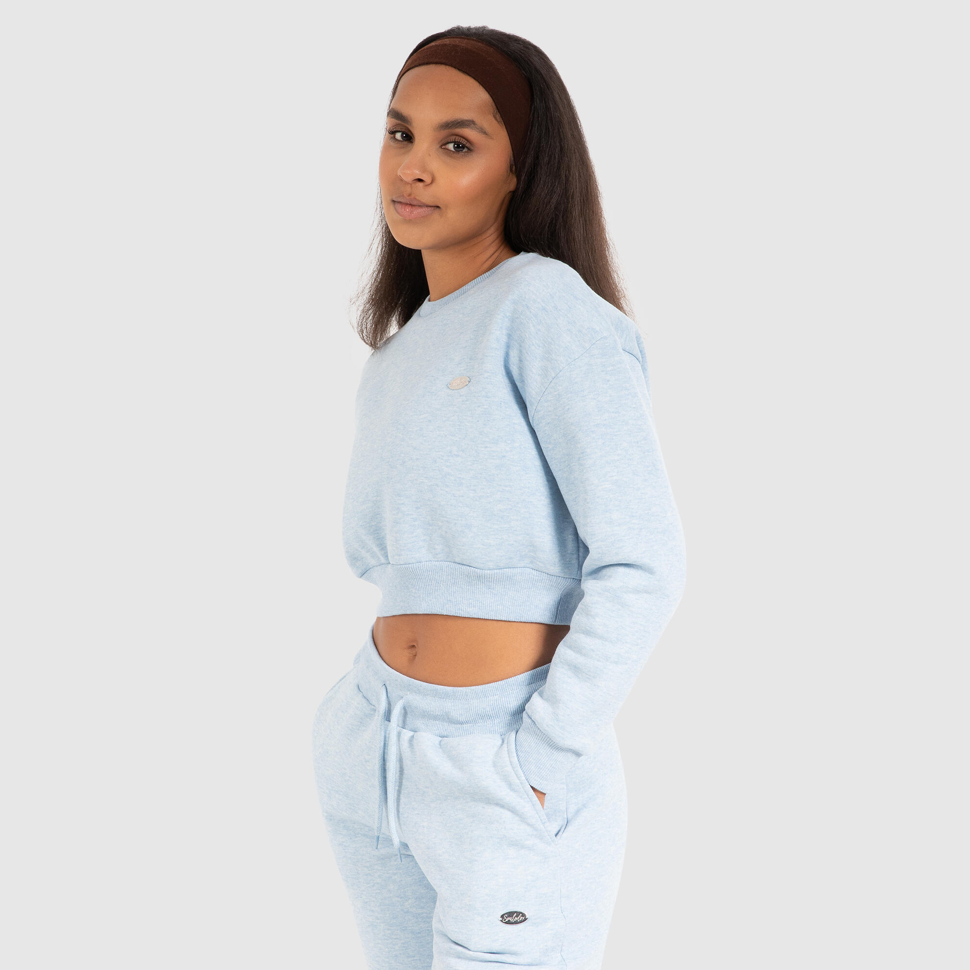 Damen Crop Sweatshirt Amelia Hellblau Melange 2/6