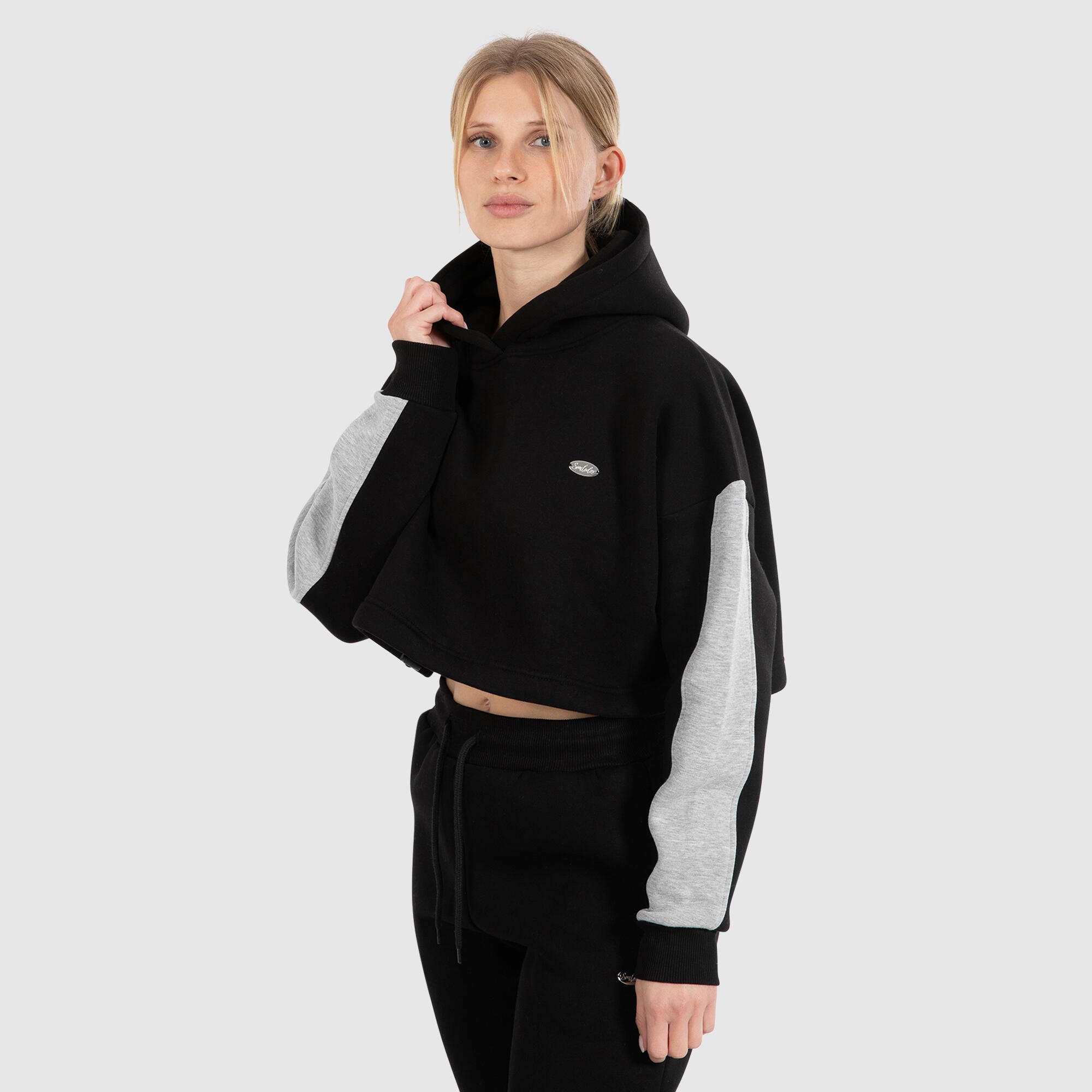 Damen Crop Hoodie Amaya Schwarz 2/6