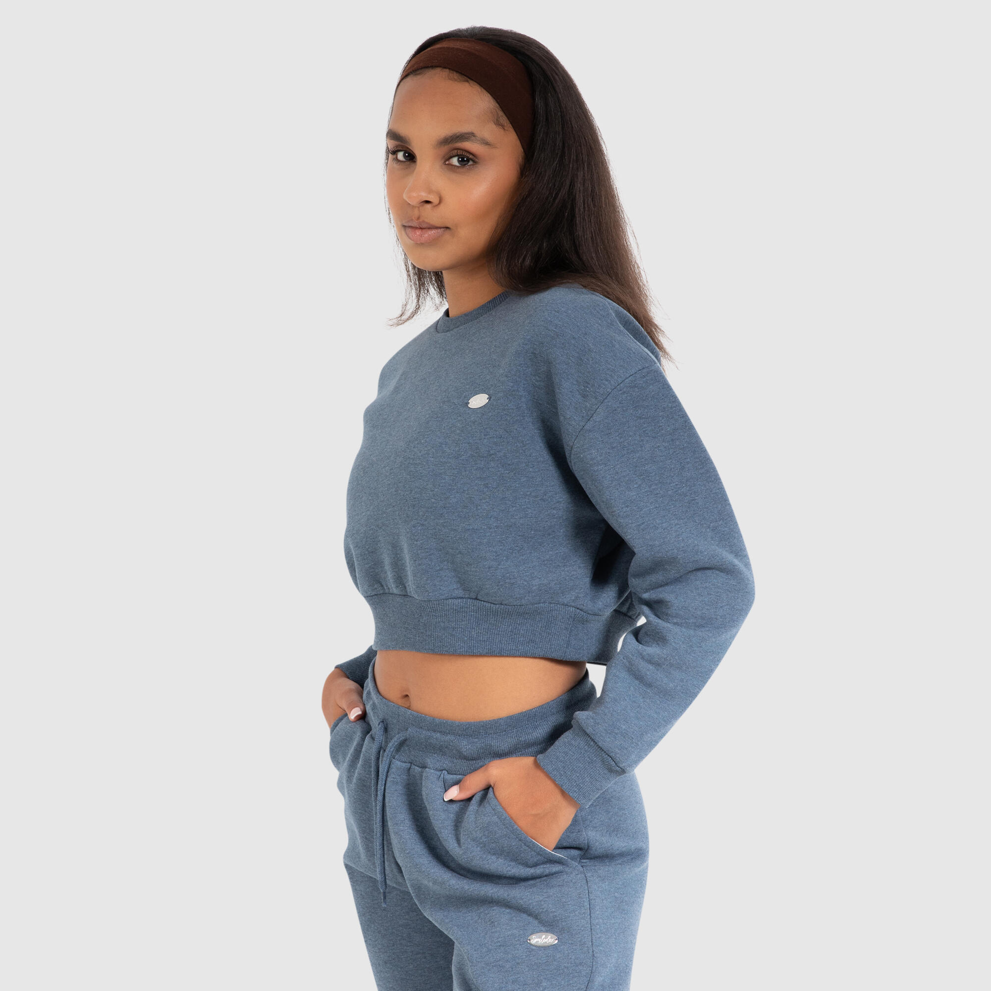 Damen Crop Sweatshirt Amelia Blau Melange 2/6