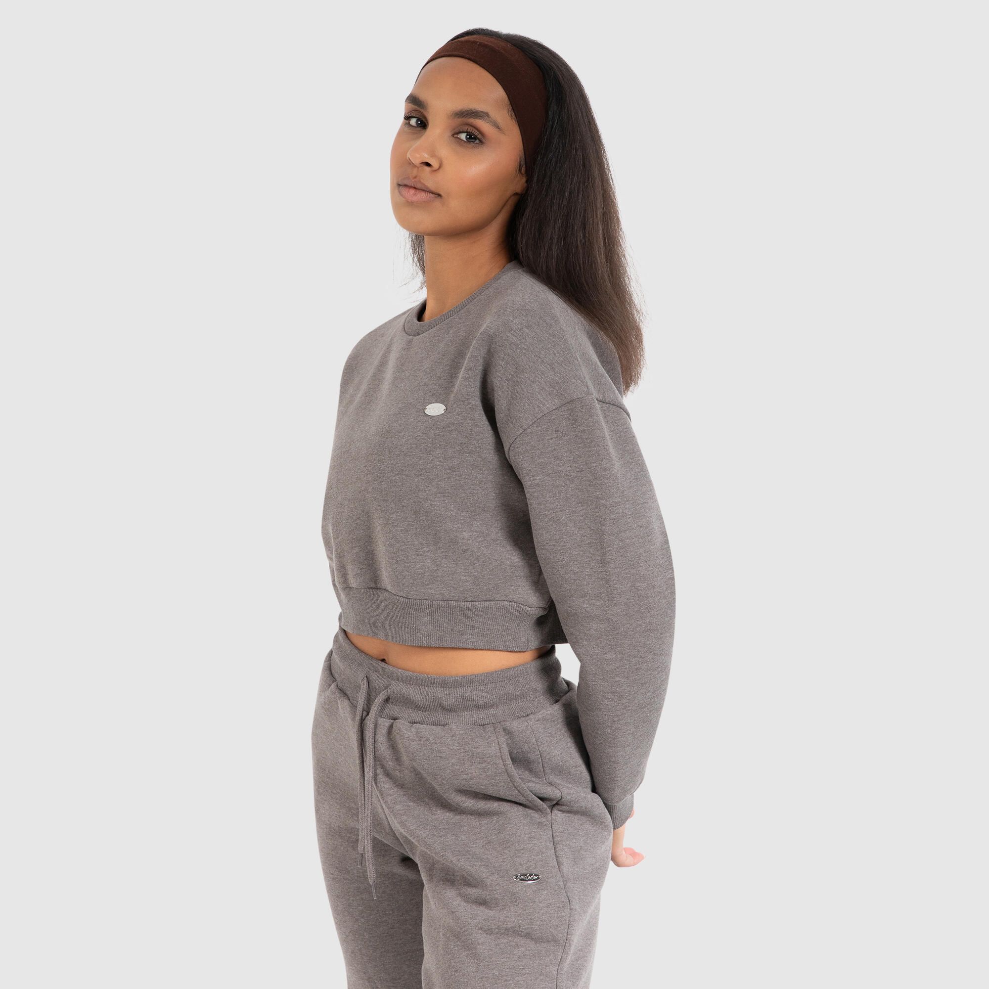 Damen Crop Sweatshirt Amelia Braun Melange 2/6
