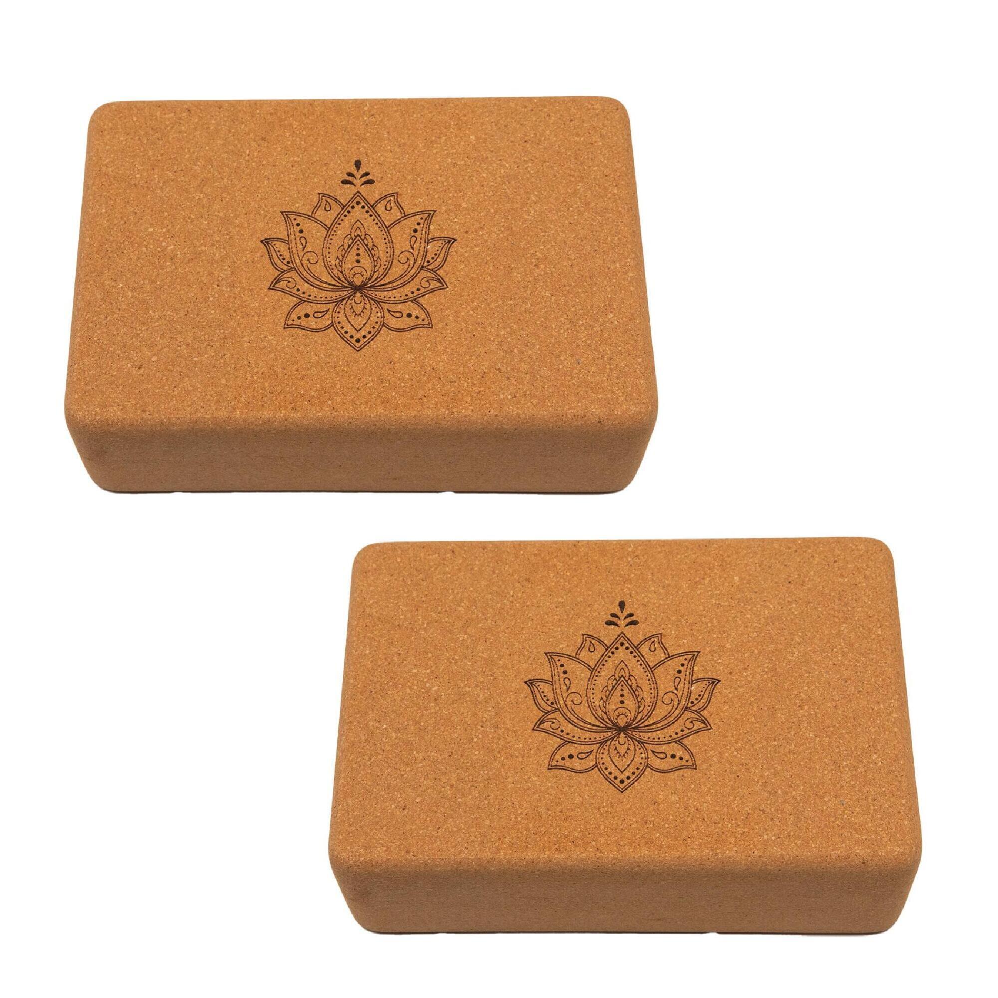 Divasya - 2 Blocs De Yoga En Liège | Taille Moyenne Et Coins Arrondis | Lotus - Brique Yoga - Marron - No Size - Decathlon