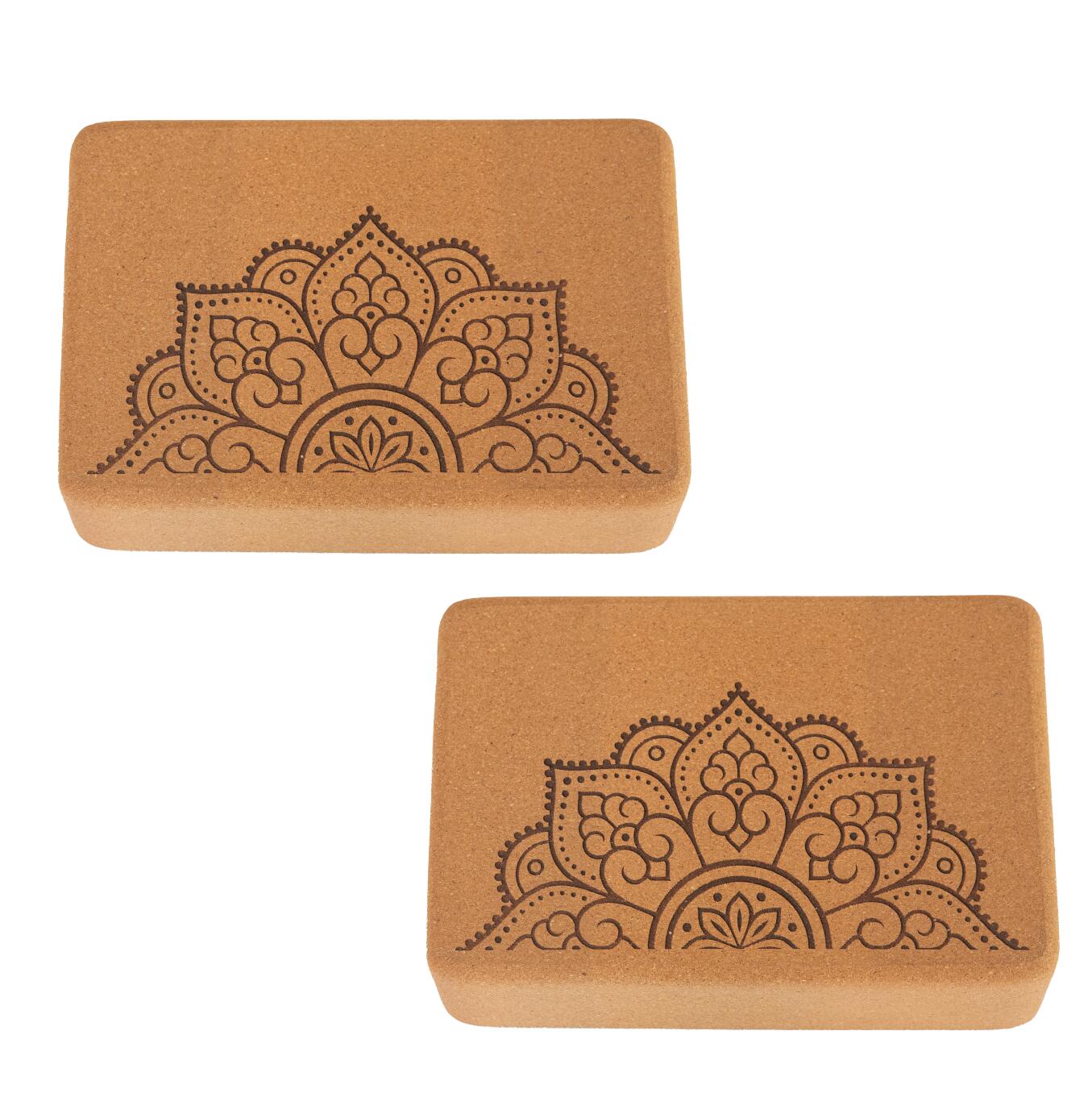 DIVASYA 2 bloques de yoga de corcho | tamaño mediano y esquinas rectificadas | MANDALA