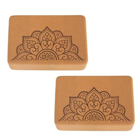 2 blocs de yoga en liège | taille moyenne et coins arrondis | MANDALA