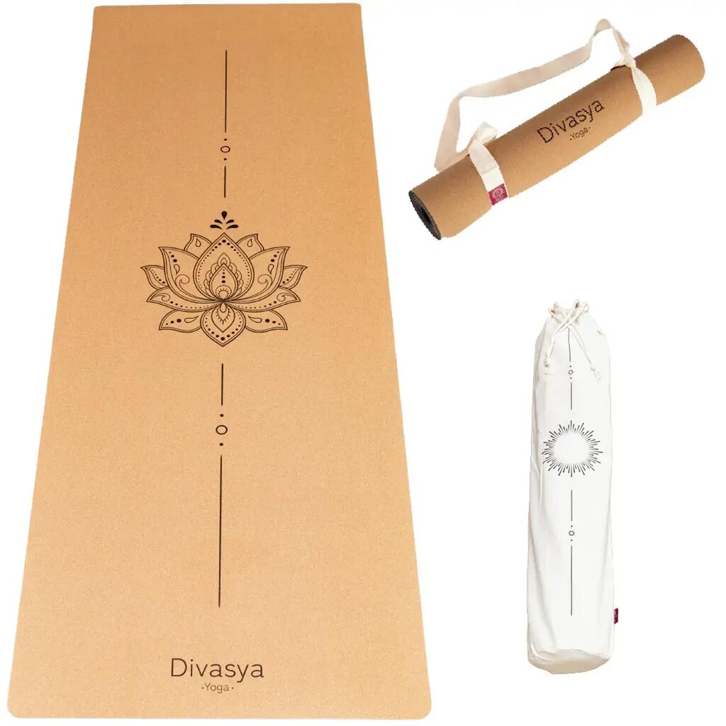 Yoga mat | cork and pure rubber | 6 yoga designs