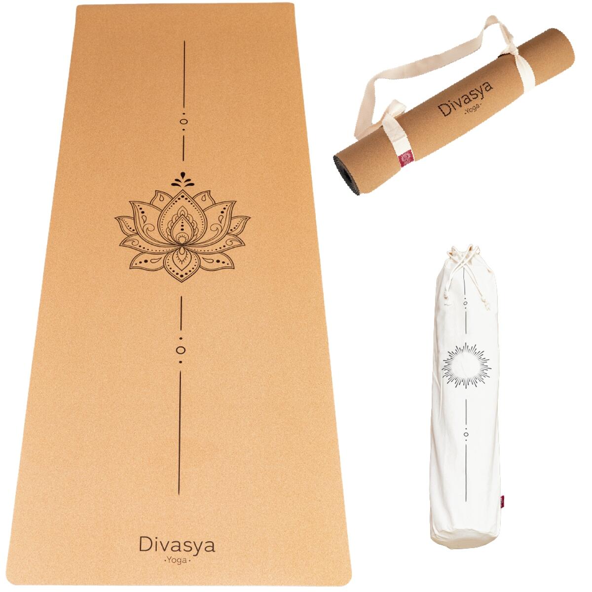 DIVASYA Kork Yogamatte | aus Kork & Naturkautschuk | LOTUS Design