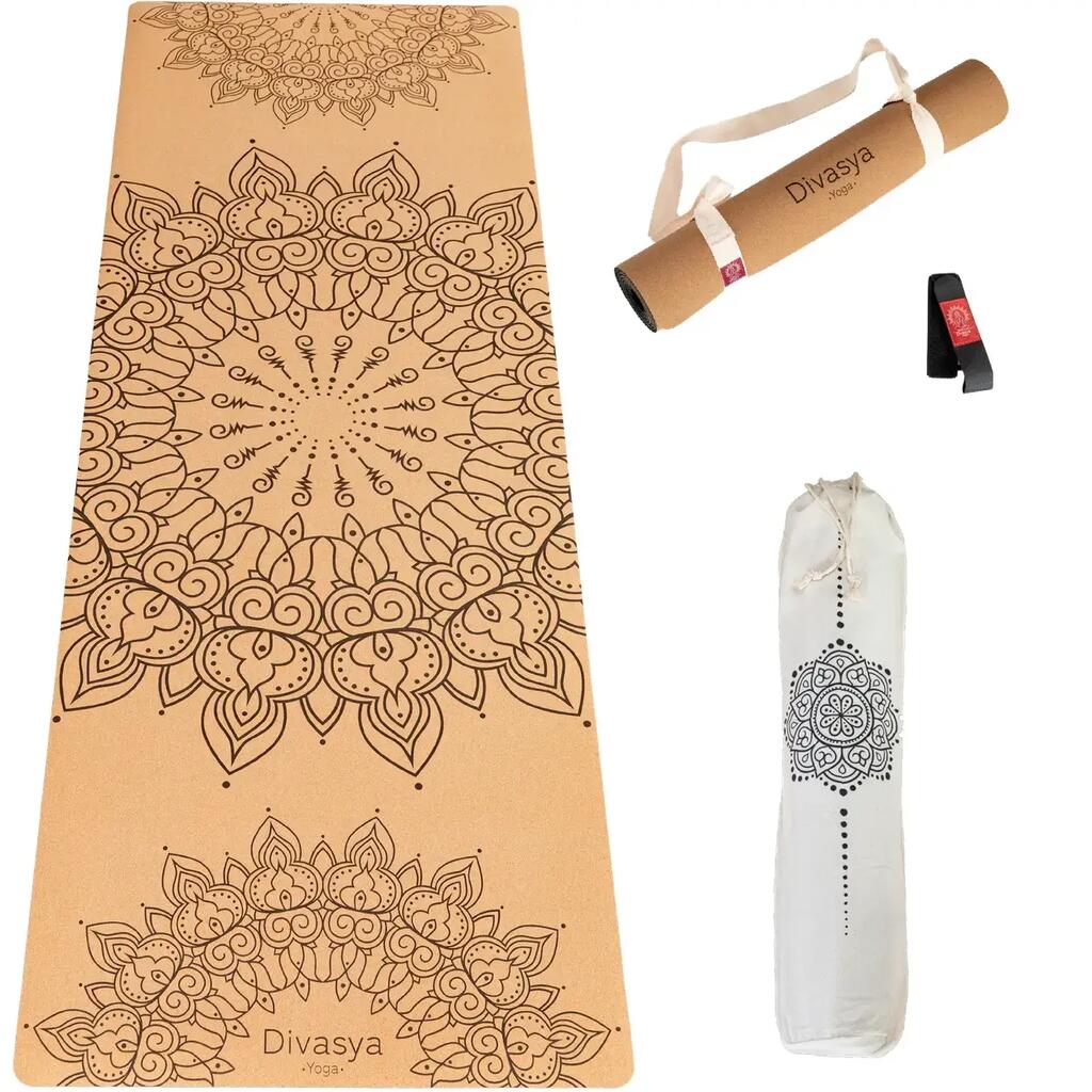 Yoga mat | cork and pure rubber | 6 yoga designs