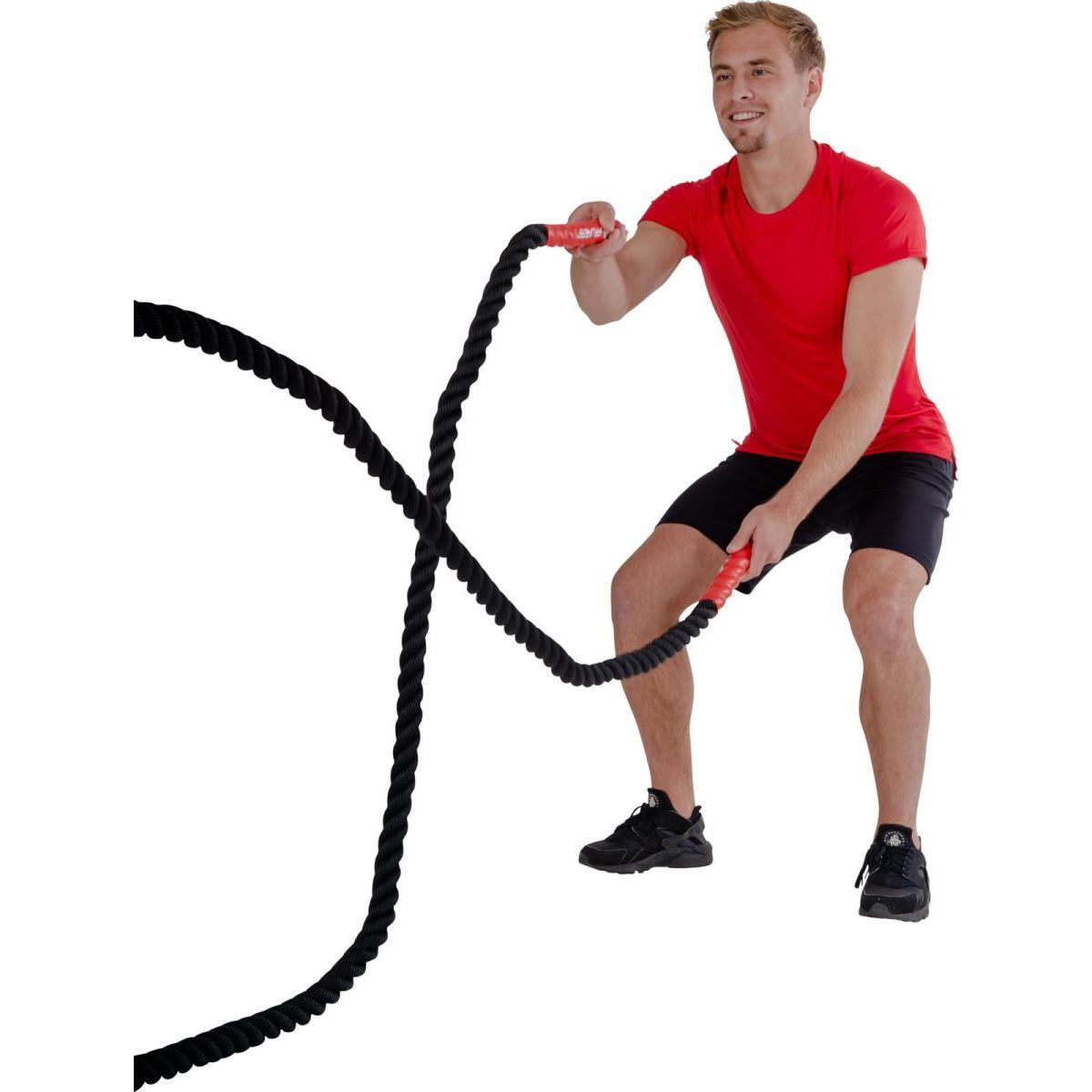 Corde ondulatoire Pure2improve 12m noire Ø3,8cm poignées rouges 6/7