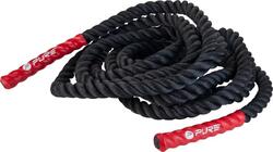 Corde ondulatoire Pure2improve 12m noire Ø3,8cm poignées rouges