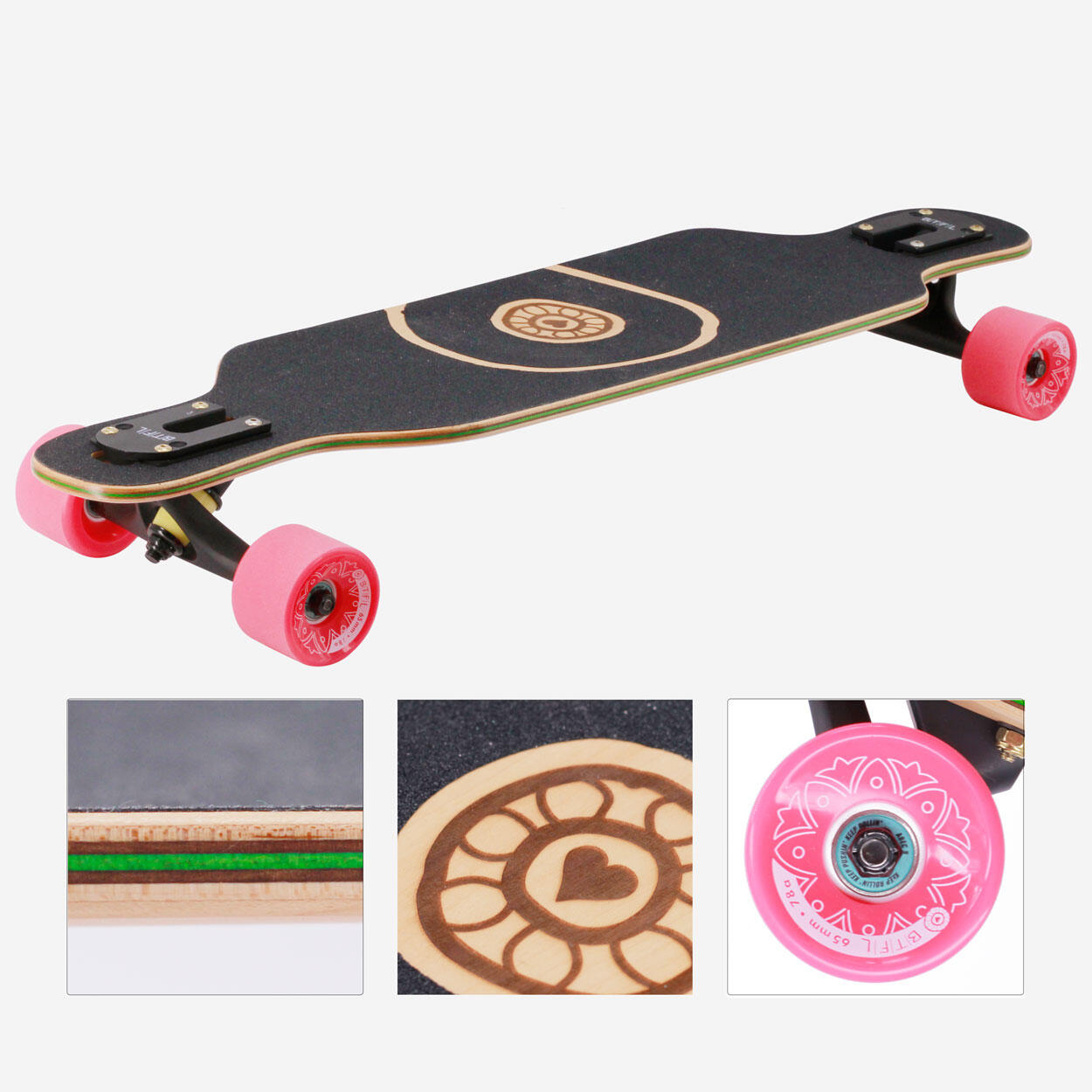 BTFL Tiffy - Longboard mit Flamingo für Kinder ab 5 Jahre - Komplett-Board 3/4