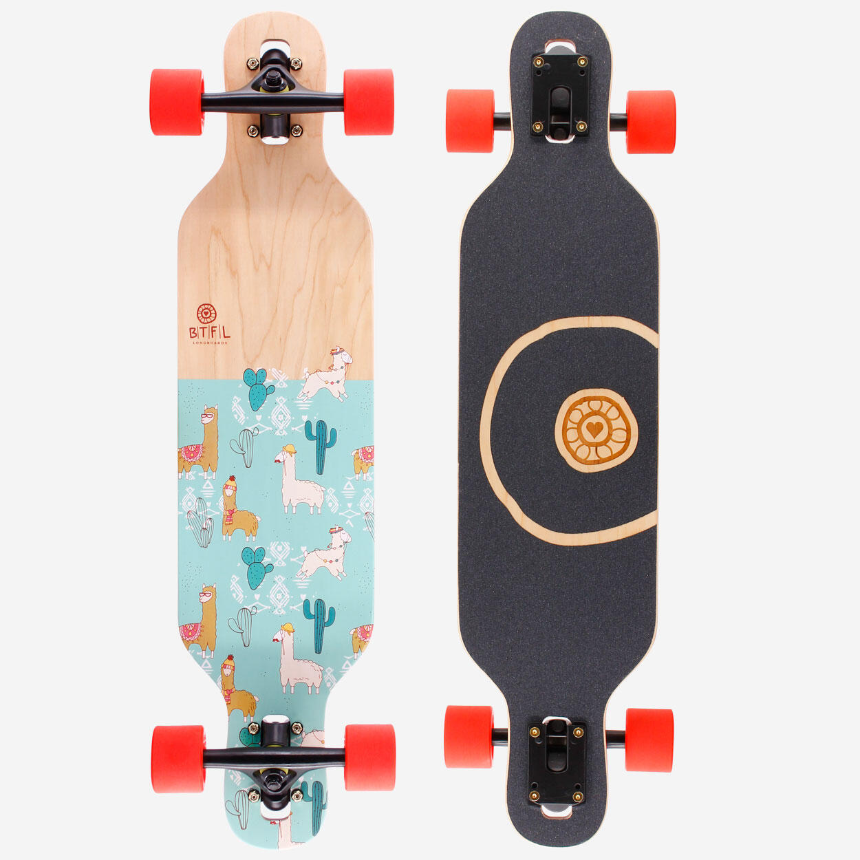 BTFL BTFL Maya- Longboard mit Lamas für Kinder ab 5 Jahre - Komplett-Board