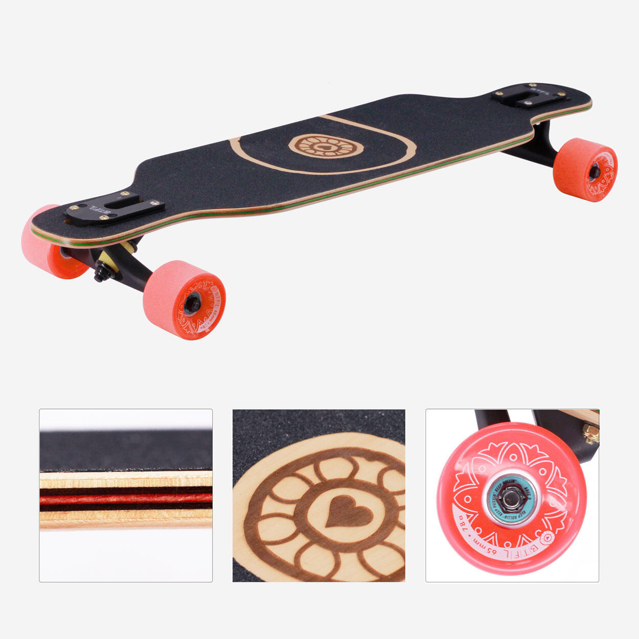 BTFL Maya- Longboard completo con llamas para niños a partir de 5 años 3/5