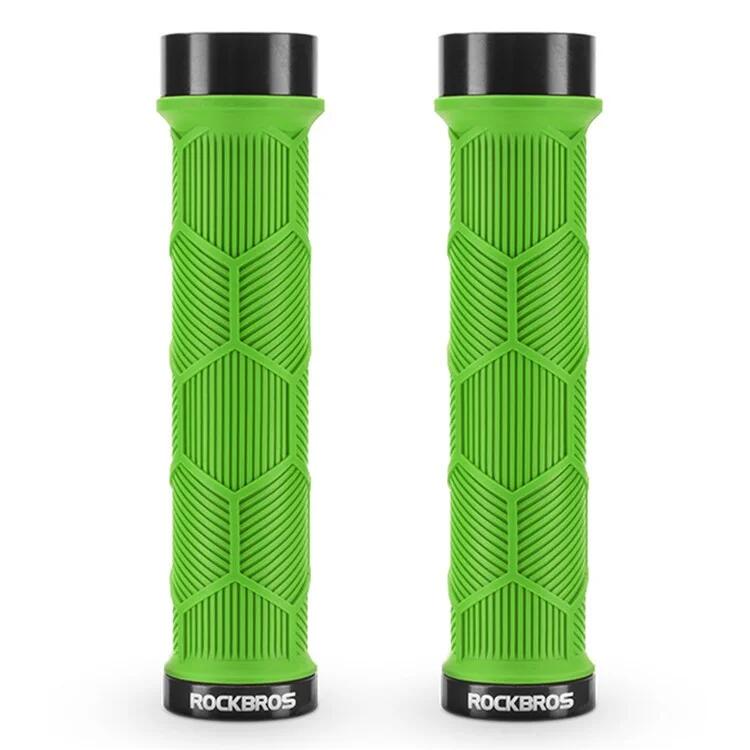 Bike Handlebar Grips with Reflective Caps - Green