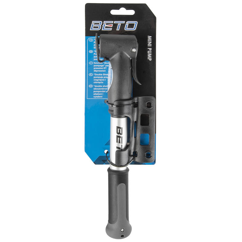 Beto FIETSPOMP MINI DUBBEL KOPSTUK ALUMINIUM 8,5 BAR