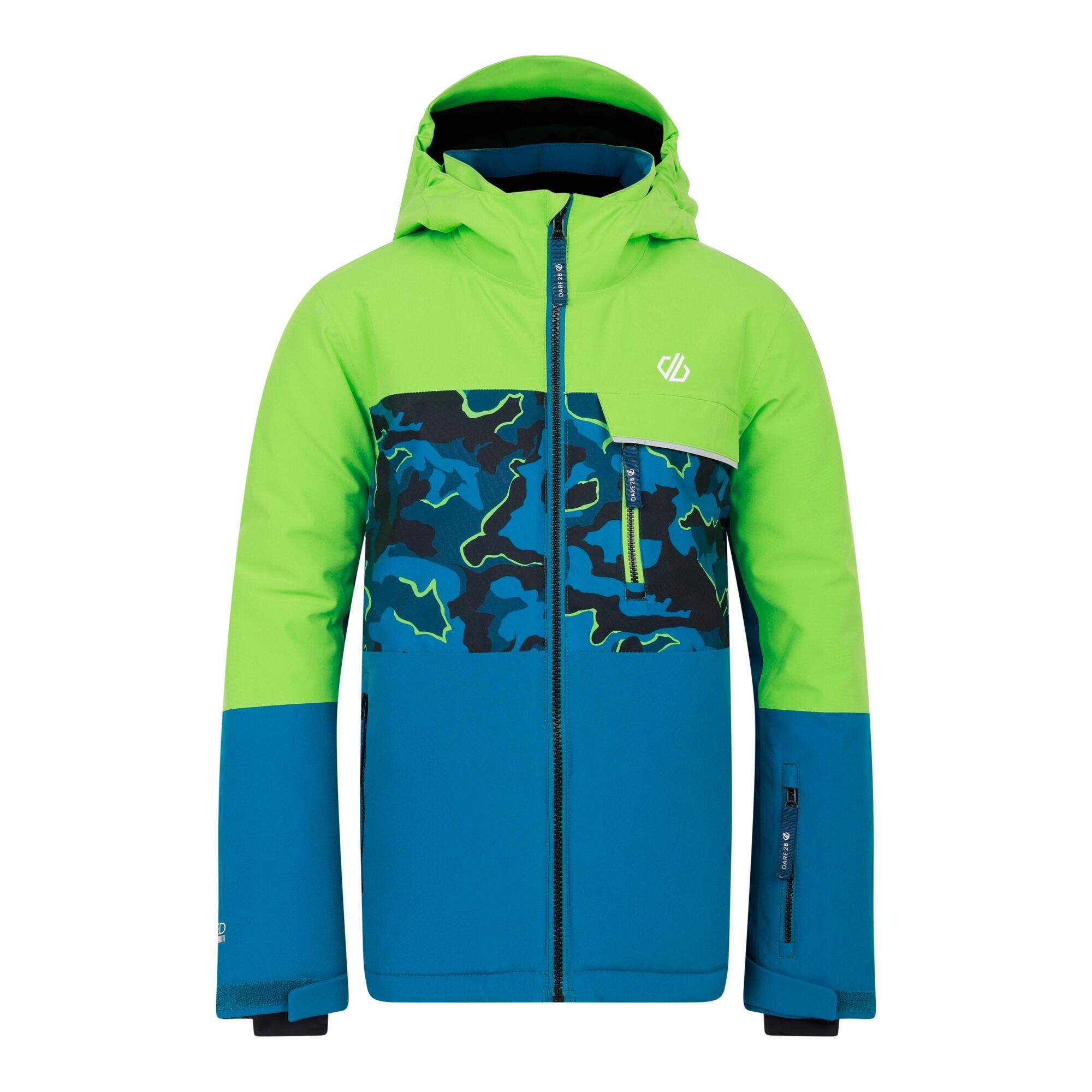 DARE 2B Childrens/Kids Traverse II Camo Ski Jacket (Green Flash/Kingfisher Blue)