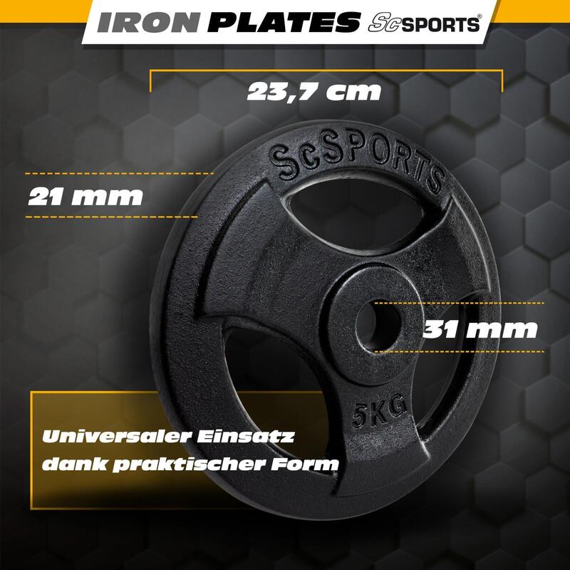 Set de discuri de greutate cu grip 10 Kg 30 si 31 mm fonta negru