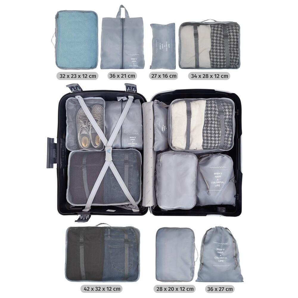 Organizer Valigia 8 In 1 Grigio - Set Per Vestiti, Scarpe E Cosmetici Da Viaggio - Foto 9