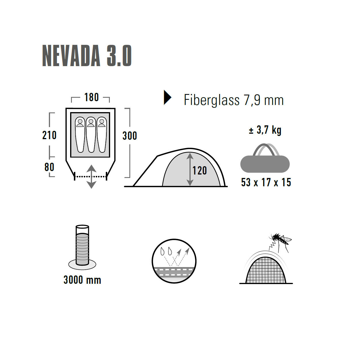 Tente dôme Igloo Camping Trekking Antichambre Nevada 3 personnes 4/7