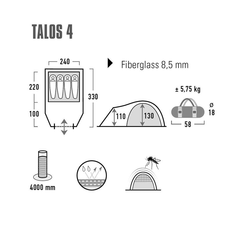 Cort cupolă High Peak Talos 4, cort de camping cu verandă