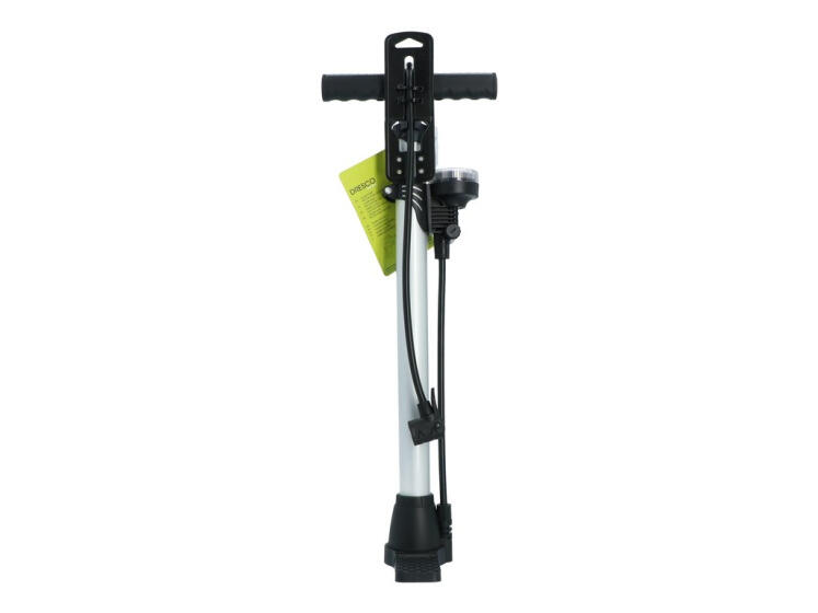 Pompe vélo Dresco 52 cm avec manomètre, têtes Presta/Schrader/Dunlop, argent. 6/7