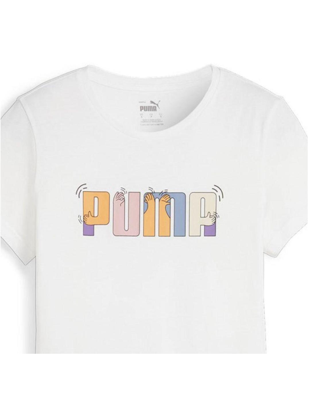 Vêtements de voile à manches courtes Puma Ess graphic Blanc 3/5