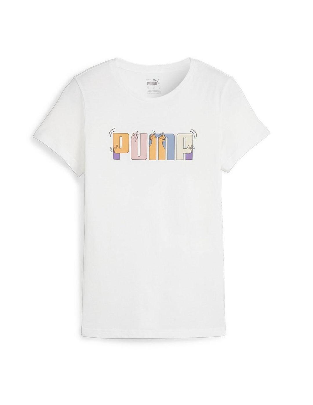 Vêtements de voile à manches courtes Puma Ess graphic Blanc 1/5