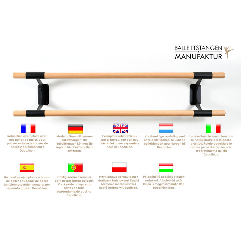 1 x Support de barres de danse classique STUDIO DUO pour doubles barres en noir