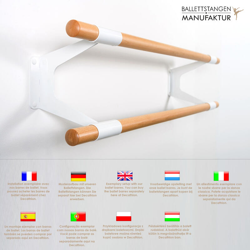 1 x Support de barres de danse classique STUDIO DUO pour doubles barres en blanc