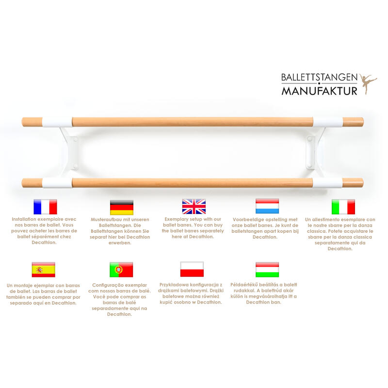 1 x Support de barres de danse classique STUDIO DUO pour doubles barres en blanc