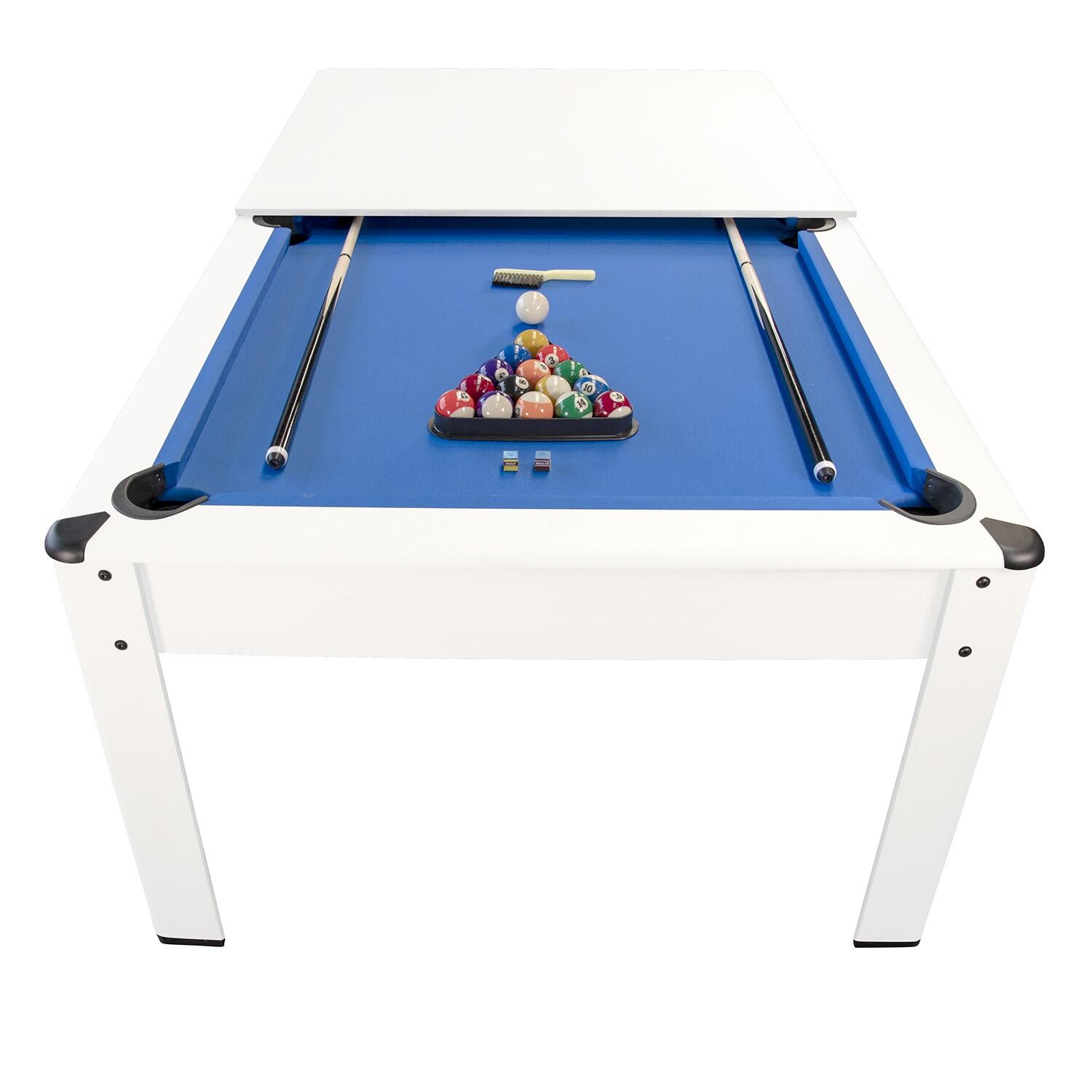 Sokker - Billard Américain Convertible En Table Avec Accessoires 6ft-206x116cm Blanc - Billard - Blanc|bleu - Taille Unique - Decathlon