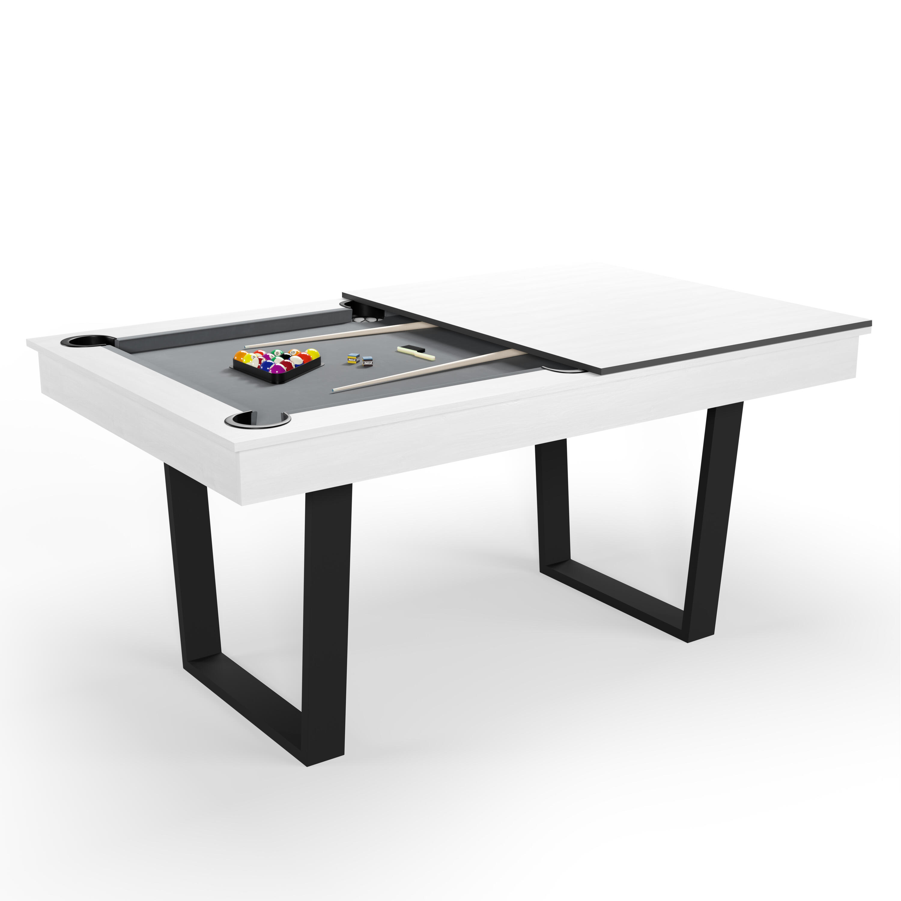 Sokker - Billard Américain Convertible En Table À Manger 6/8 Personnes 206 X 116 X 82 Cm - Billard - Blanc - Taille Unique - Decathlon