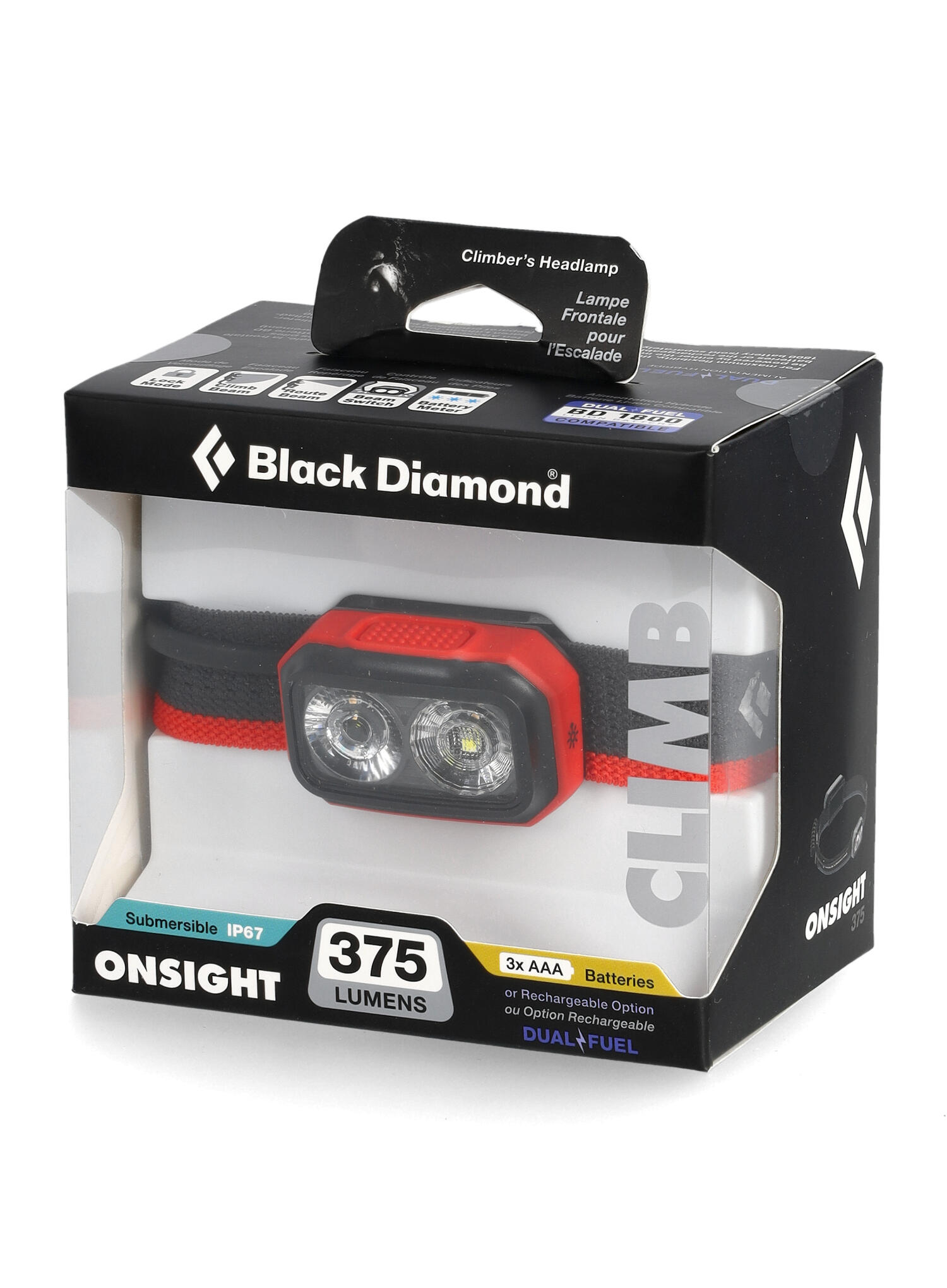 Lampe frontale Black Diamond Onsight 375 lm Dual‑Fuel IP67 pivotante 6/7