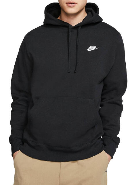Felpa Con Cappuccio Adulto Unisex Nike Sportswear Club Nero Bianco 4/5