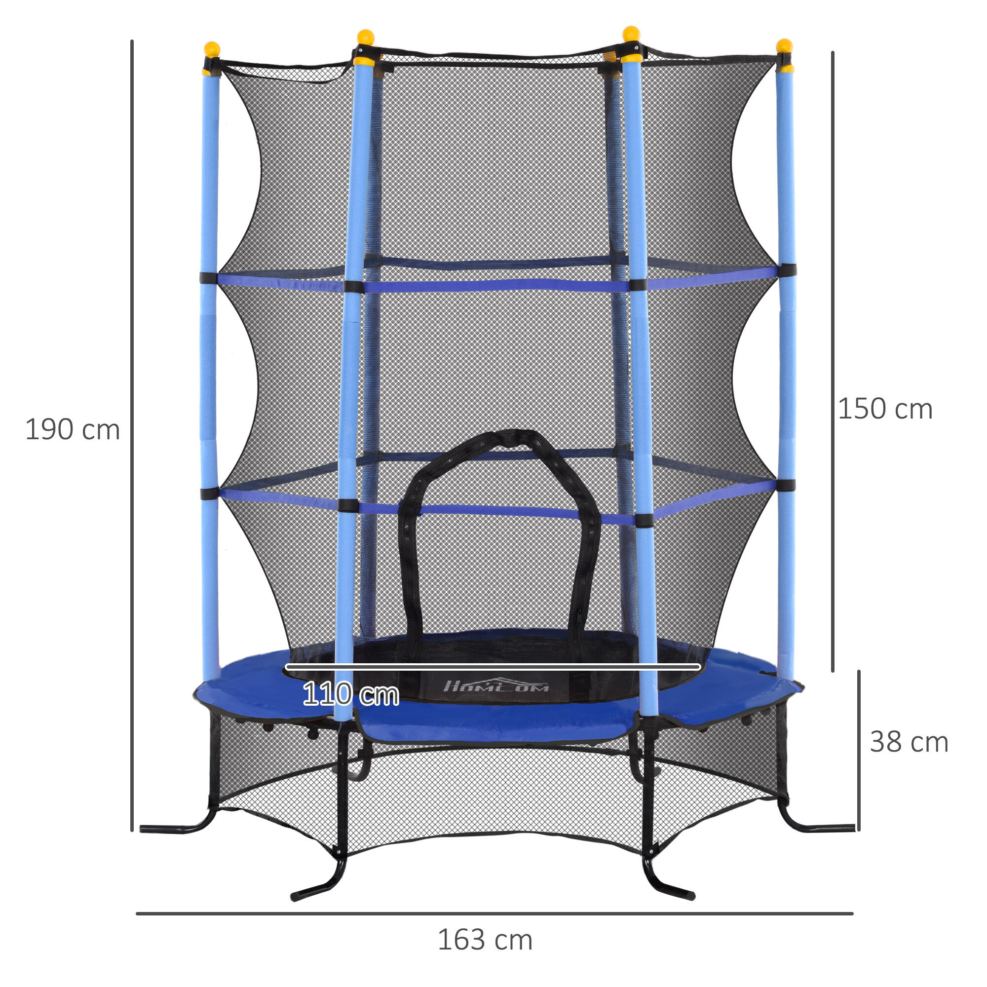 Cama Elástica Infantil HOMCOM 163x163x190 cm Azul y Negro 3/7