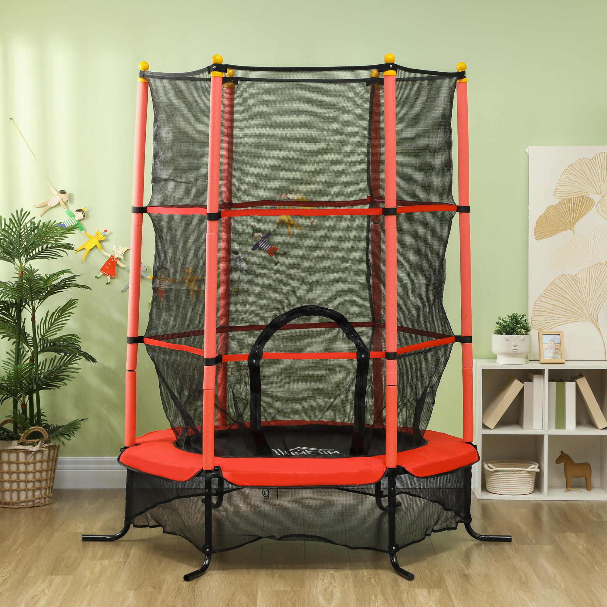 Cama Elástica Infantil HOMCOM 163x163x190 cm Rojo y Negro 2/7