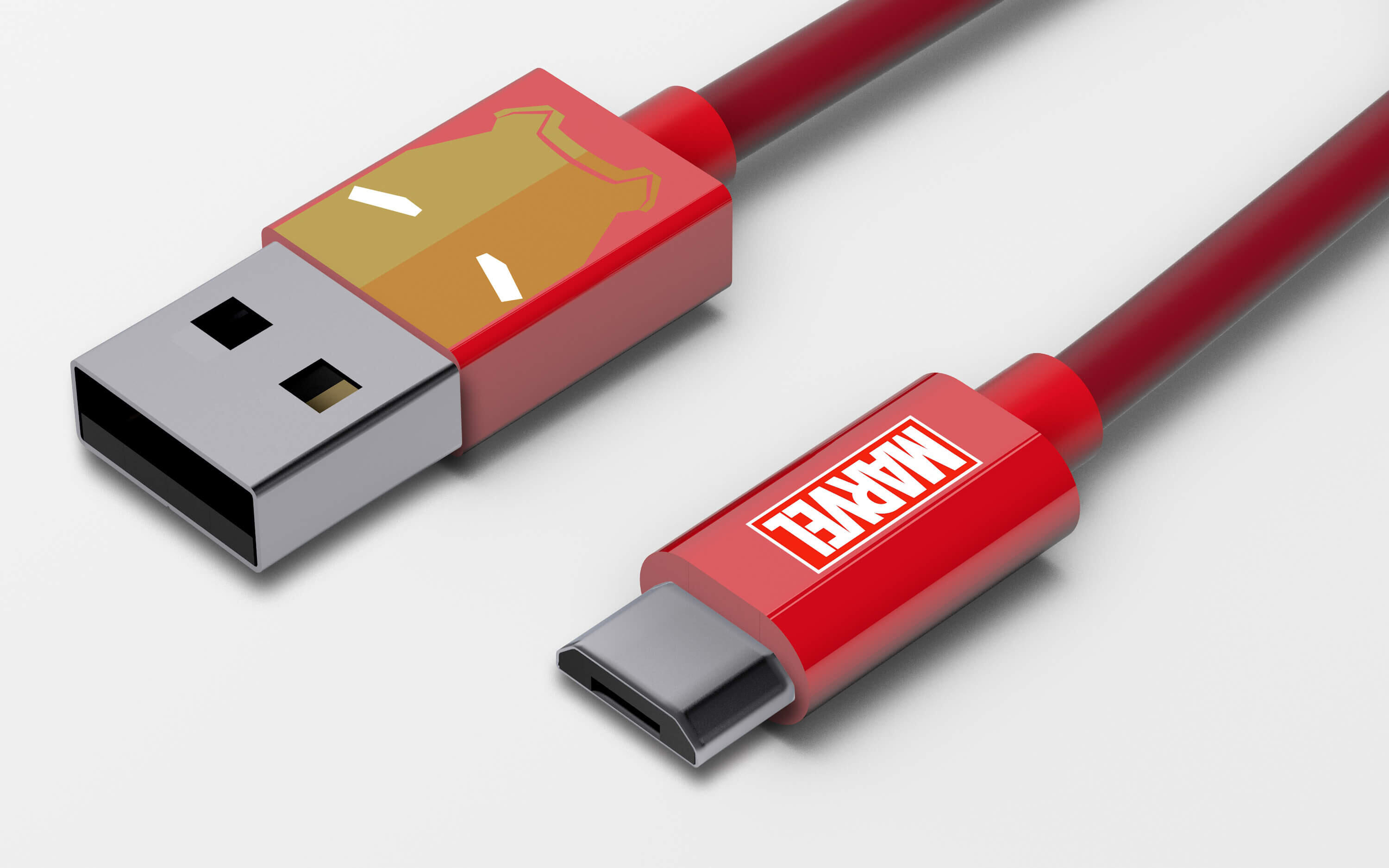 Cabo USB-microUSB - Marvel Iron Man - vermelho/branco 3/5