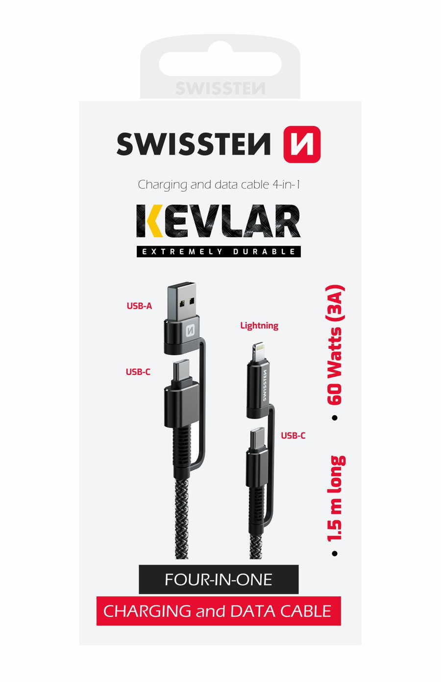 Cabo Swissten Kevlar USB-C 4in1 1.5m 4/5