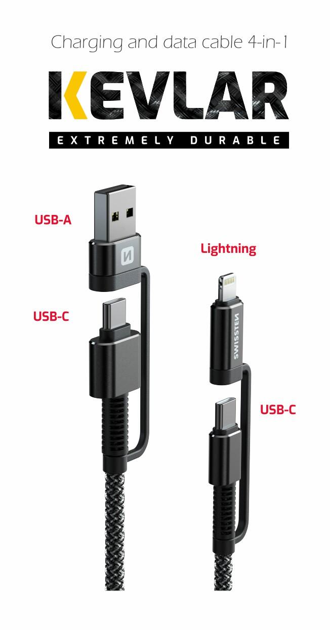 Cabo Swissten Kevlar USB-C 4in1 1.5m 3/5