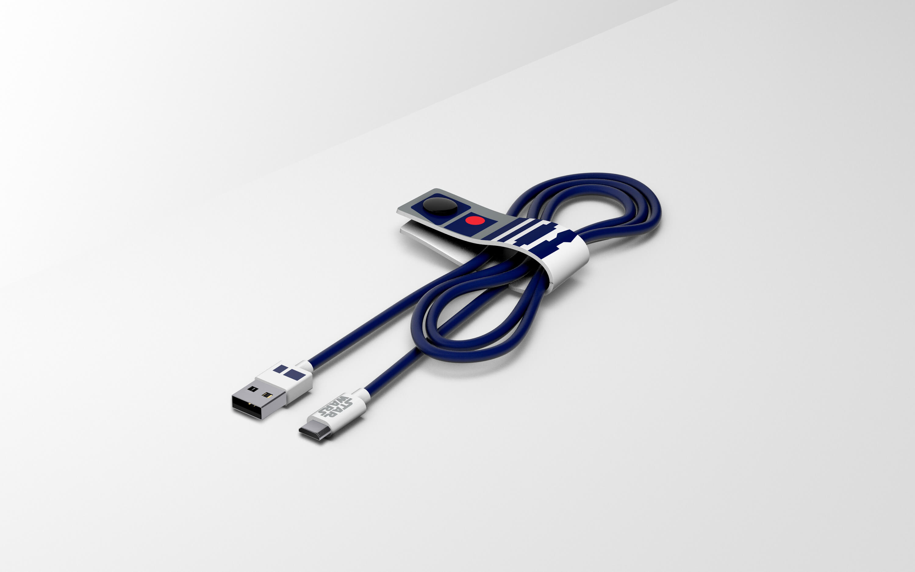 Cabo USB-microUSB - Star Wars R2-D2 - azul/branco 3/5