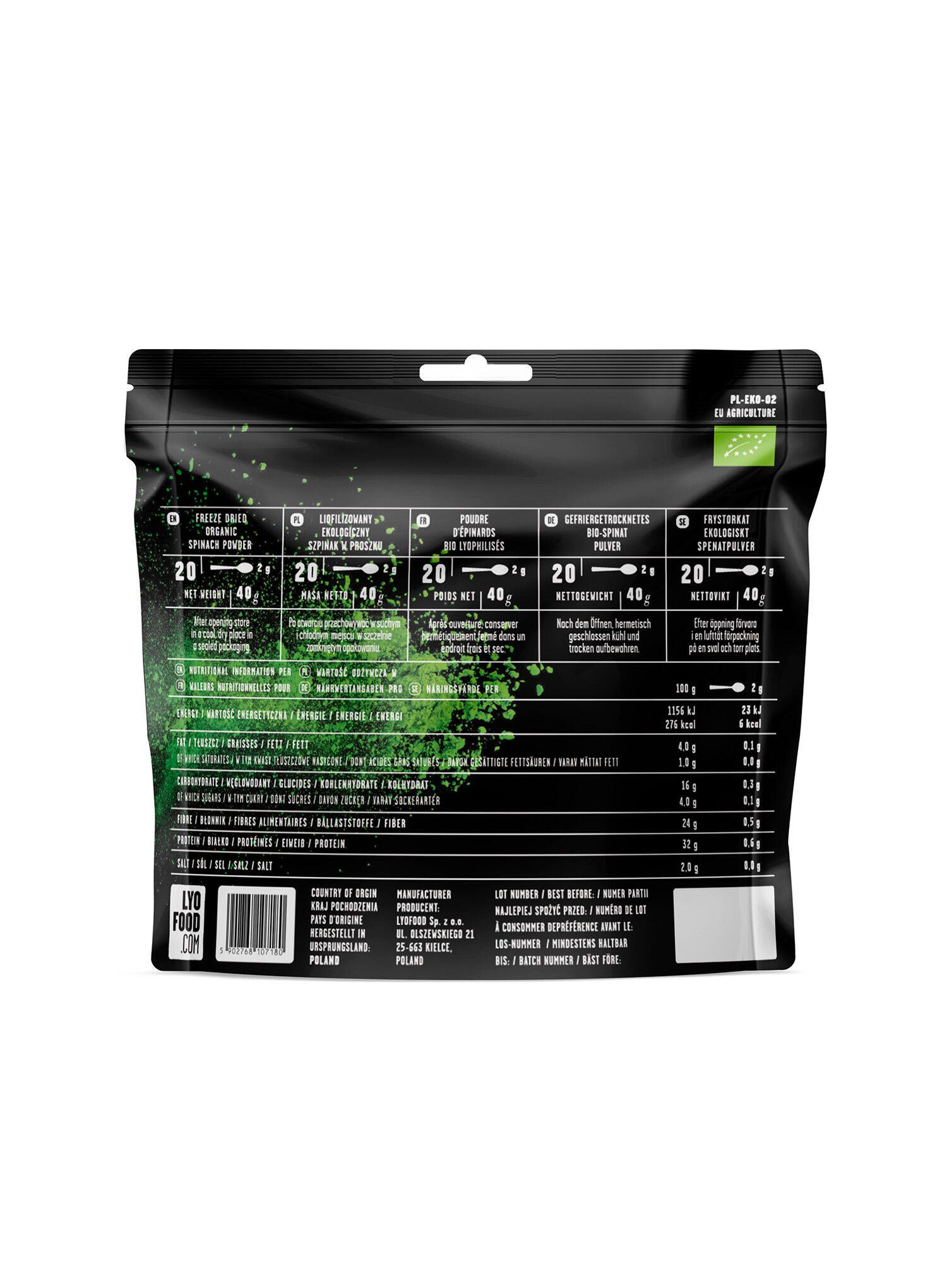 Liofilizat LyoFood Ekologiczny szpinak w proszku 40 g 2/2