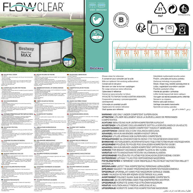 Bestway Couverture solaire de piscine Flowclear 427 cm