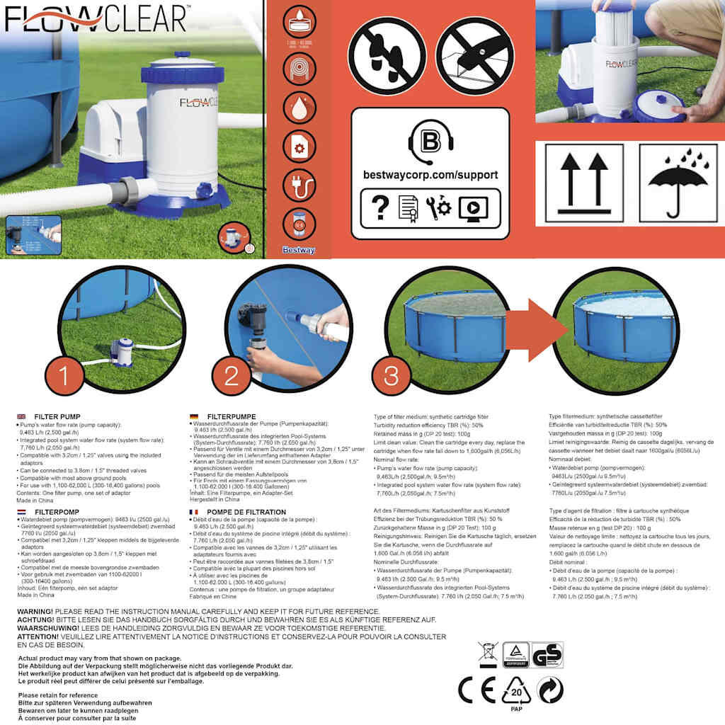 Bestway Pompe de filtration de piscine Flowclear 9463 L/h 5/7