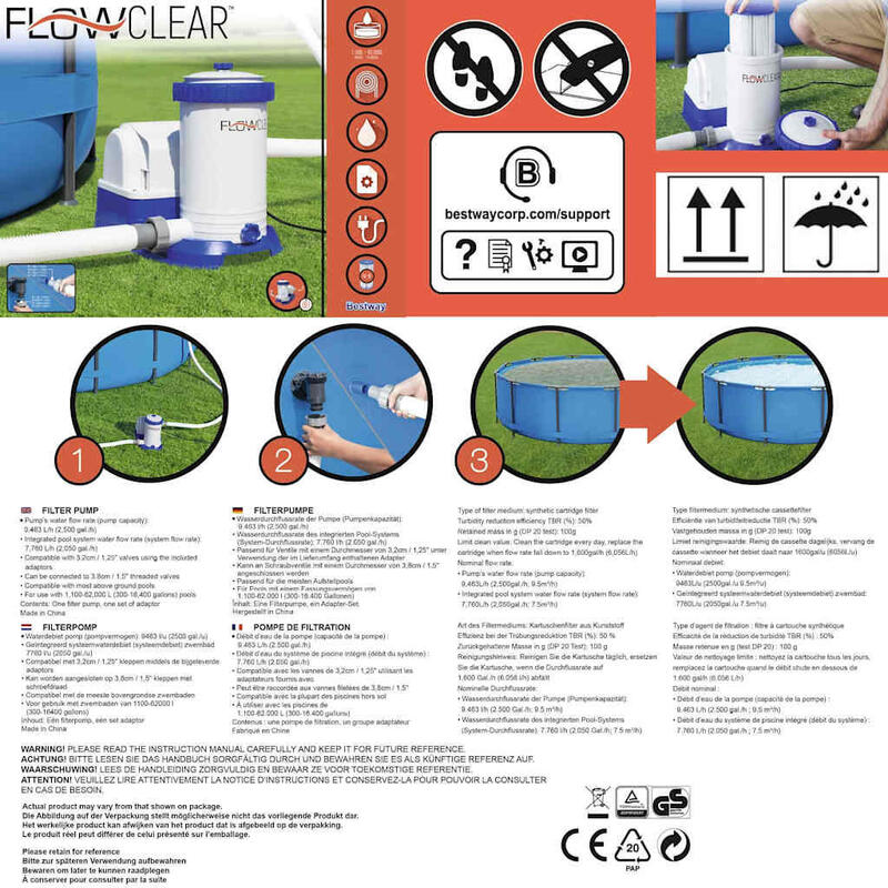 Bestway Pompe de filtration de piscine Flowclear 9463 L/h