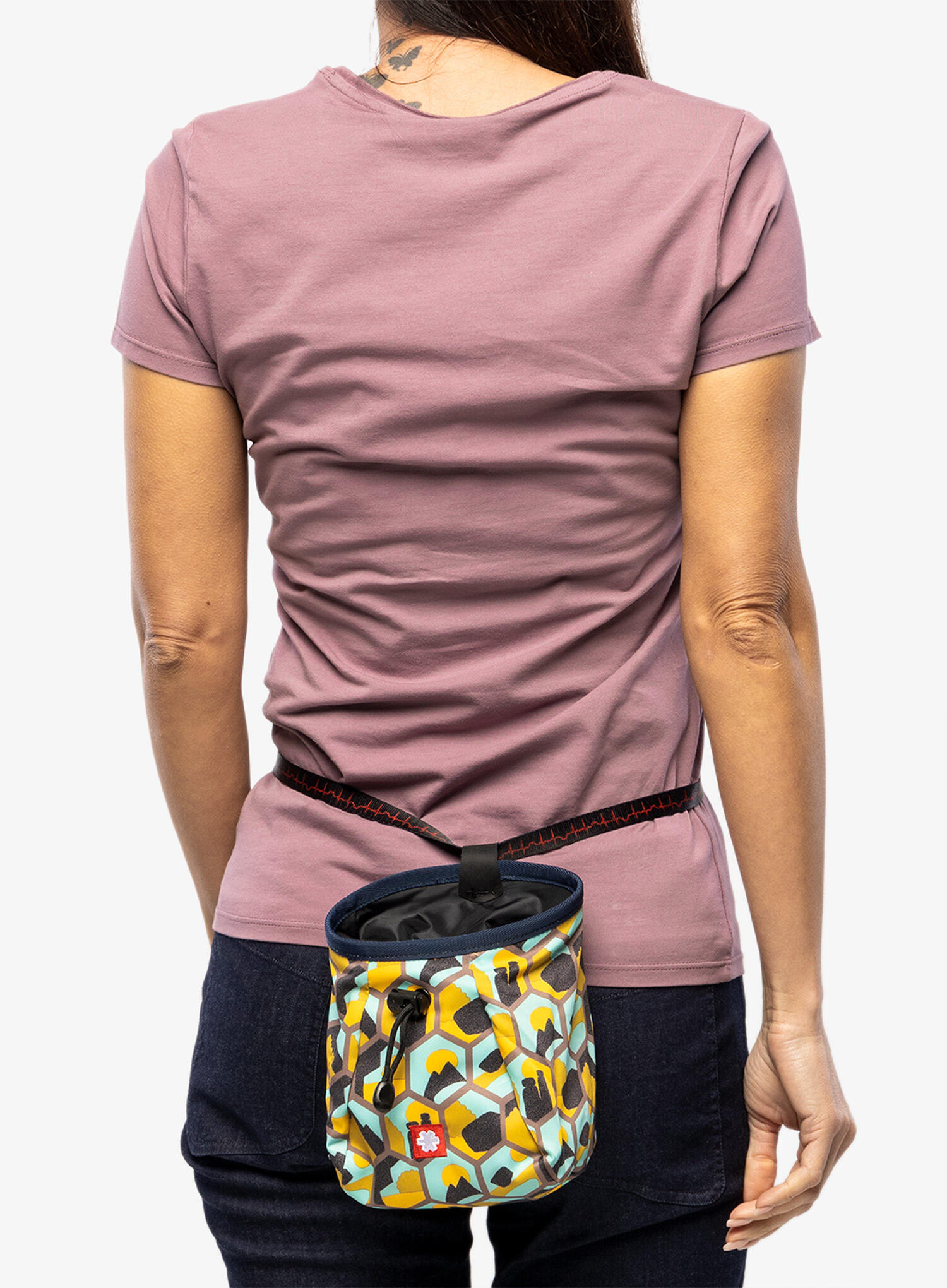 Sac à magnésie Ocun Lucky Hexagon jaune, polyester résistant, ceinture réglable 2/5